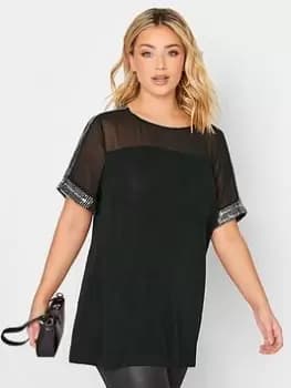 Yours Contrast Short Sleeve Chiffon Top Black, Size 18, Women