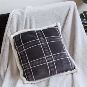 I Saw It First Check Print Flannel Fleece Cushion - Grey