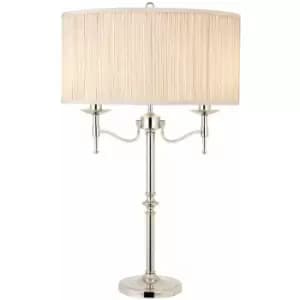 Avery Luxury Twin Table Lamp Bright Nickel & Beige Shade Traditional Bulb Holder