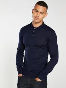 Barbour Merino Long Sleeved Polo Shirt - Navy