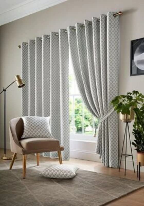 ALAN SYMONDS Alan Symonds - Jacquard Curtains Eyelet Ring Top Fully Lined Ready Made, Polyester, Silver, 66 x 54 - Silver 5039373074306