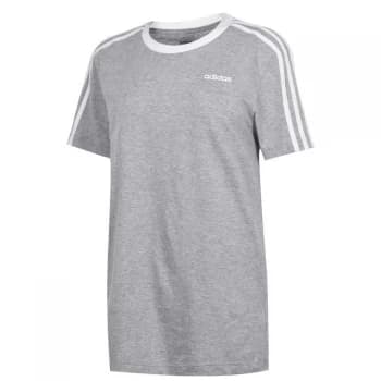 adidas Essentials 3 Stripe T Shirt Ladies - Med Grey