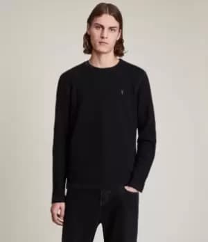 AllSaints Mens Muse Long Sleeve Crew T-Shirt, Navy Blue, Size: S