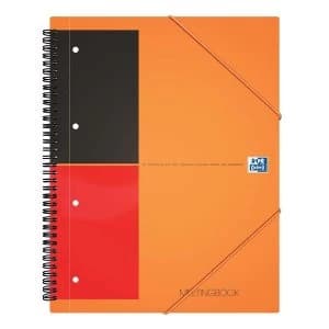 Oxford A4 International 160 Pages 80gsm Wirebound Polypropylene 4 Hole Punched Perforated Meeting Book Orange