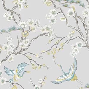 Sublime Japan Blue & Grey Floral Wallpaper - 10m