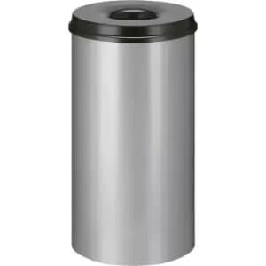 Waste paper bin, self-extinguishing, capacity 50 l, HxØ 625 x 335 mm, body aluminium silver / extinguishing lid black