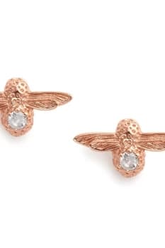 Celebration Stones Rose Gold & White Topaz (April) Bee Stud Earrings OBJAME98