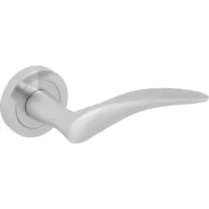 Clove Lever on Rose Door Handles Brushed Nickel (Pair) in Silver
