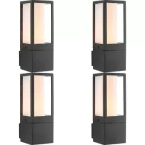 4 PACK Outdoor Box Lantern Wall Light - 7W LED GU10 - Textured Grey & Opal Pc