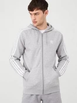 Adidas Originals 3 Stripe Full Zip Hoodie - Medium Grey Heather