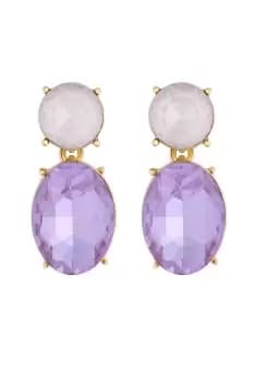 Gold Tonal Purple Drop Earrings