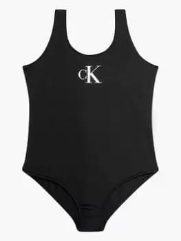 Calvin Klein Girls CK Swimsuit - Black, Size Age: 14-16 Years, Women