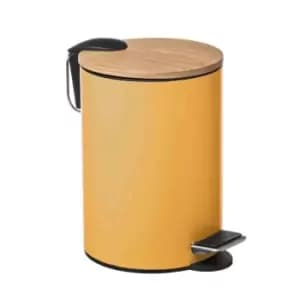 5Five Modern 3L Bin With Bamboo Pedal Lid - Mustard/Yellow