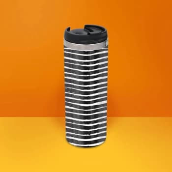 Black White Horizontal Stripe Stainless Steel Travel Mug - Metallic Finish