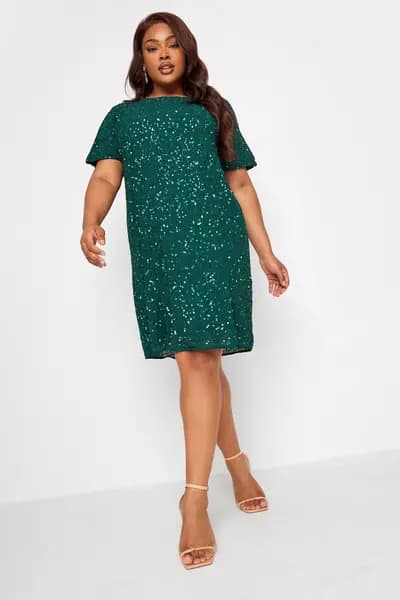 Yours Embellished Shift Dress Bottle Green