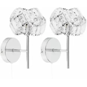Minisun - 2 x Chrome & Clear Acrylic Jewel Intertwined Rings Pull Switch Wall Lights - No Bulbs