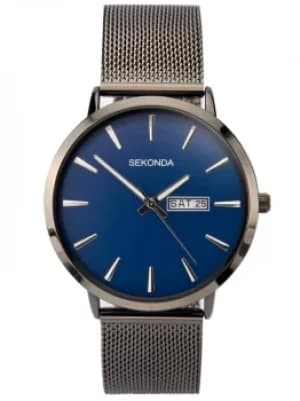 Sekonda Mens Classic Blue Dial Gun Metal Mesh Strap Watch 1728