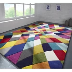 Modern Quality Handcarved Geometric Design Multi Colour Soft Rug in 160x230cm (5'3''x7'7'') Rhumba