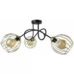Keter Mig Multi Arm Semi Flush Ceiling Light Black, Gold, 70cm, 3x E27
