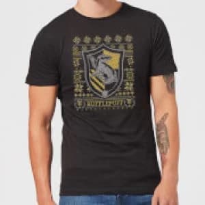 Harry Potter Hufflepuff Crest Mens Christmas T-Shirt - Black