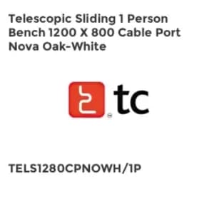 TC Group Telescopic Sliding 1 Person Bench 1200 x 800 Cable Port Nova Oak-White
