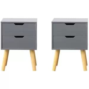 Modern Bedside Table Bedside Cabinet Nightstand Storage Side Table with 2 Drawers in Grey(Set of 2) - grey