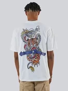 Criminal Damage Dragon Tiger Fight T-Shirt, White, Size 2XL, Men