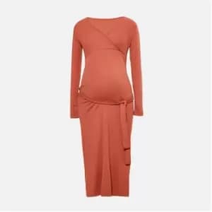 Missguided Rib Wrap Maternity Midaxi Dress - Brown