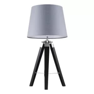 Clipper Black and Chrome Tripod Table Lamp with Grey Aspen Shade