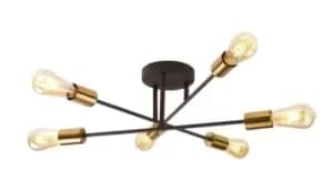 Armstrong 6 Light Semi Flush Ceiling Light Matt Black, Satin Brass, E27