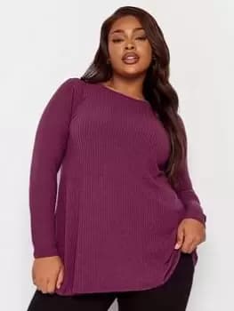 Yours Long Sleeve Rib Swing Top. Purple, Purple, Size 18, Women