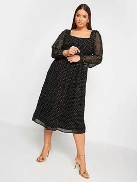 Metallic Shirred Midi Dress