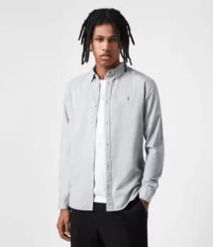 AllSaints Mens Hawthorne Stretch Fit Shirt, Light Grey, Size: M