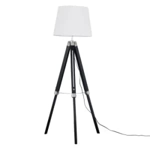 Clipper Black and Chrome Tripod Floor Lamp with White Aspen Shade