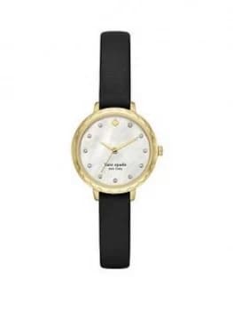 Kate Spade New York Kate Spade Mother Of Pearl And Gold Detail Dial Black Leather Strap Ladies Watch