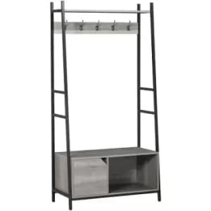 Coat Rack Stand, Shoe Bench with 5 Hooks and Storage Cabinet Grey - Grey - Homcom
