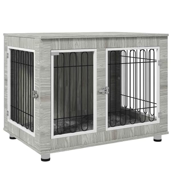 PawHut Dog Crate End Table w/ Soft Cushion - Grey