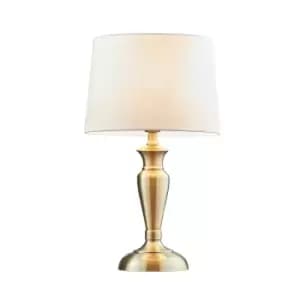 Table Lamp Antique Brass Plate & Vintage White Linen 60W E27 Base & Shade
