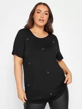 Yours Stud Detail Short Sleeve Tee Black, Size 16, Women