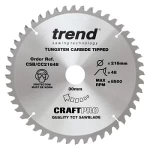 Trend CRAFTPRO Wood Cutting Mitre Saw Blade 216mm 48T 30mm