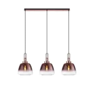 Yorktown Linear Ceiling Pendant 3 Light E27 With 28cm Trapezium Glass, Copper, Clear, Matt Black