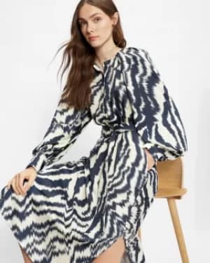 Printed Long Sleeved Midi Dress Cuffs