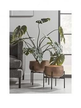 Cox & Cox Set Of 2 Soft Gold Standing Planters