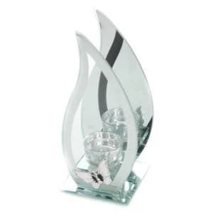 Hestia Mirror Glass Single Tealight Holder - Flame Shape