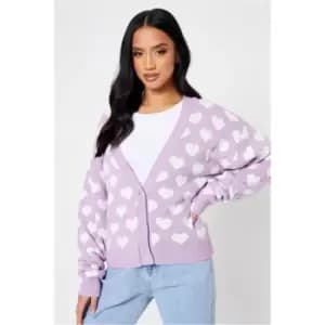I Saw It First Lilac Petite Love Heart Knitted Cardigan - Purple