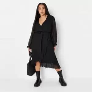 Missguided Plus Midaxi Wrap Around Dobby Dress - Black