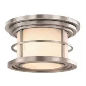 Lighthouse 2 Light Bathroom Flush Mount Outdoor Ceiling Light Brushed Steel IP44, E27