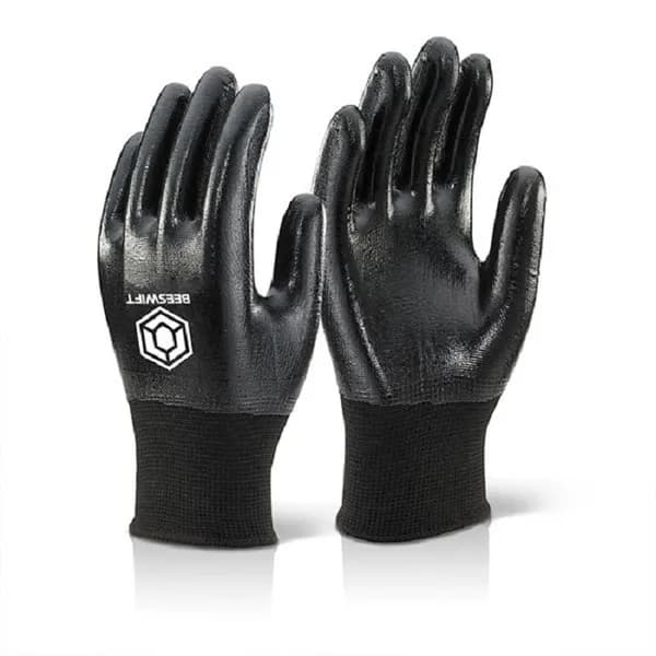 Beeswift Beeswift Nitrile Fully Coated Polyester Gloves Black XL Header Card NDGFCBHCXL