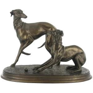 Pair of Whippets Cold Cast Bronze Sculpture 19cm