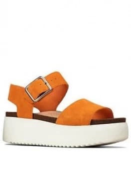 Clarks Botanic Strap Leather Wedge Sandal - Amber